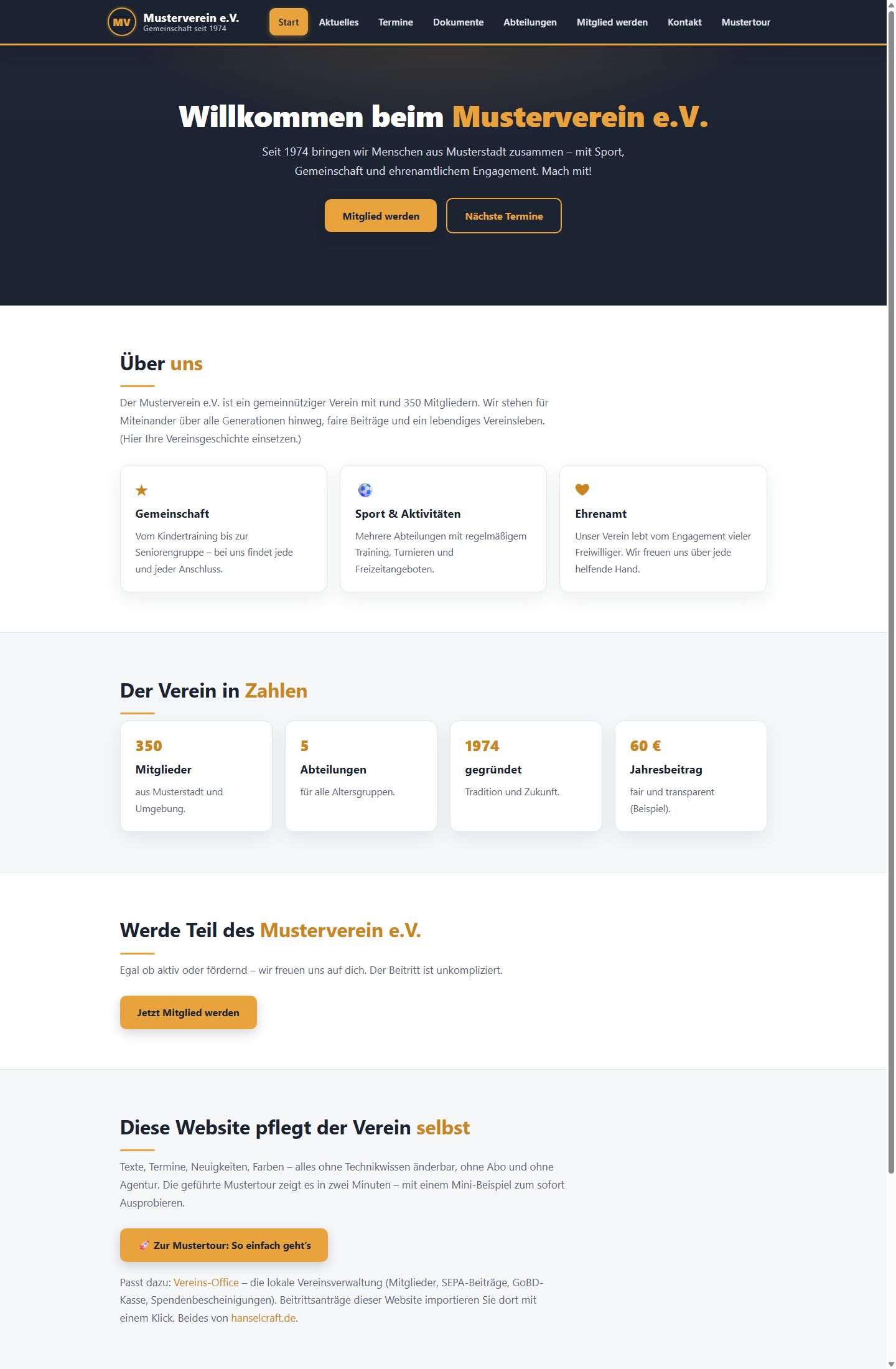 Vereins-Website: Startseite