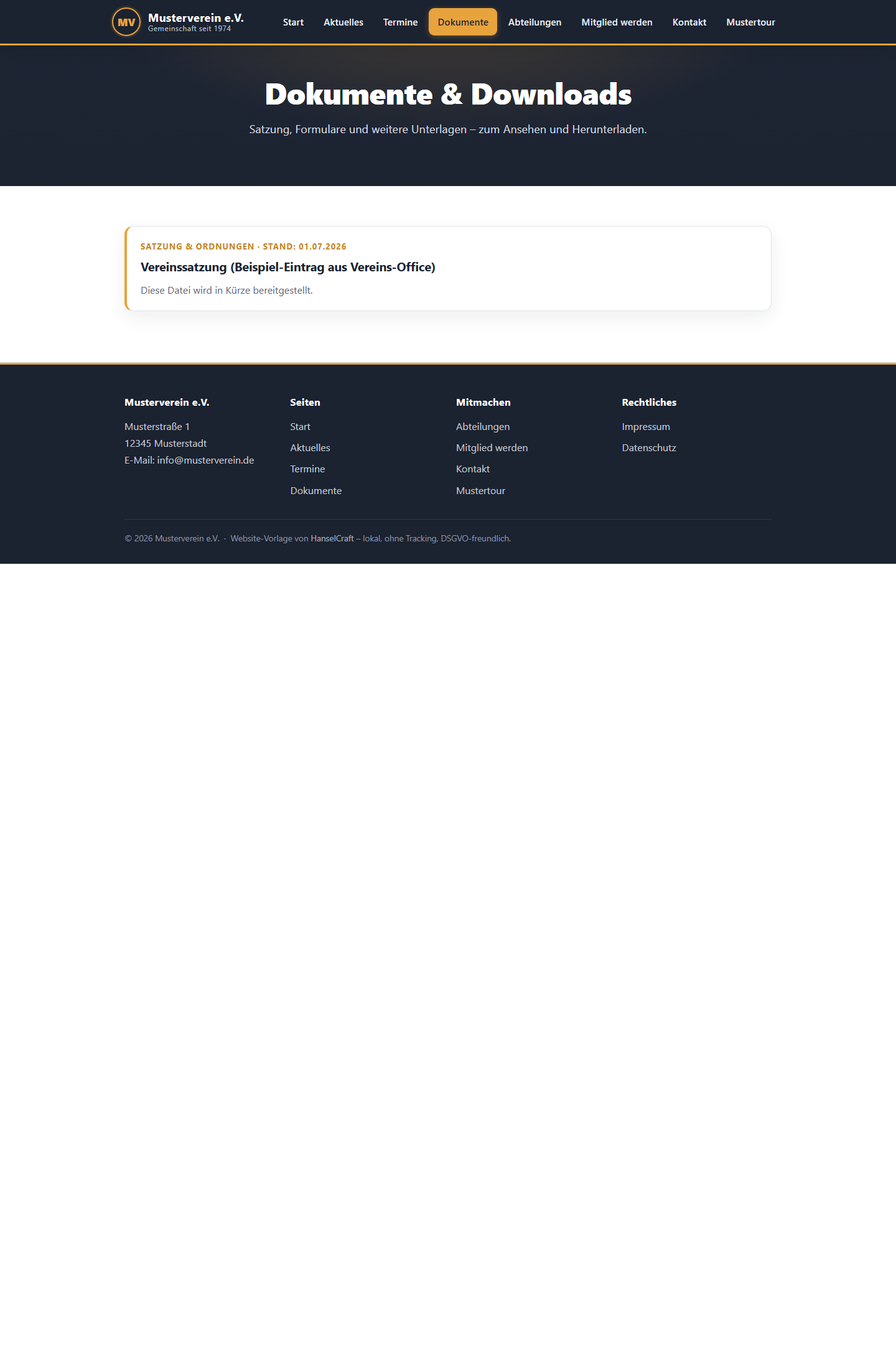 Vereins-Website: Dokumente