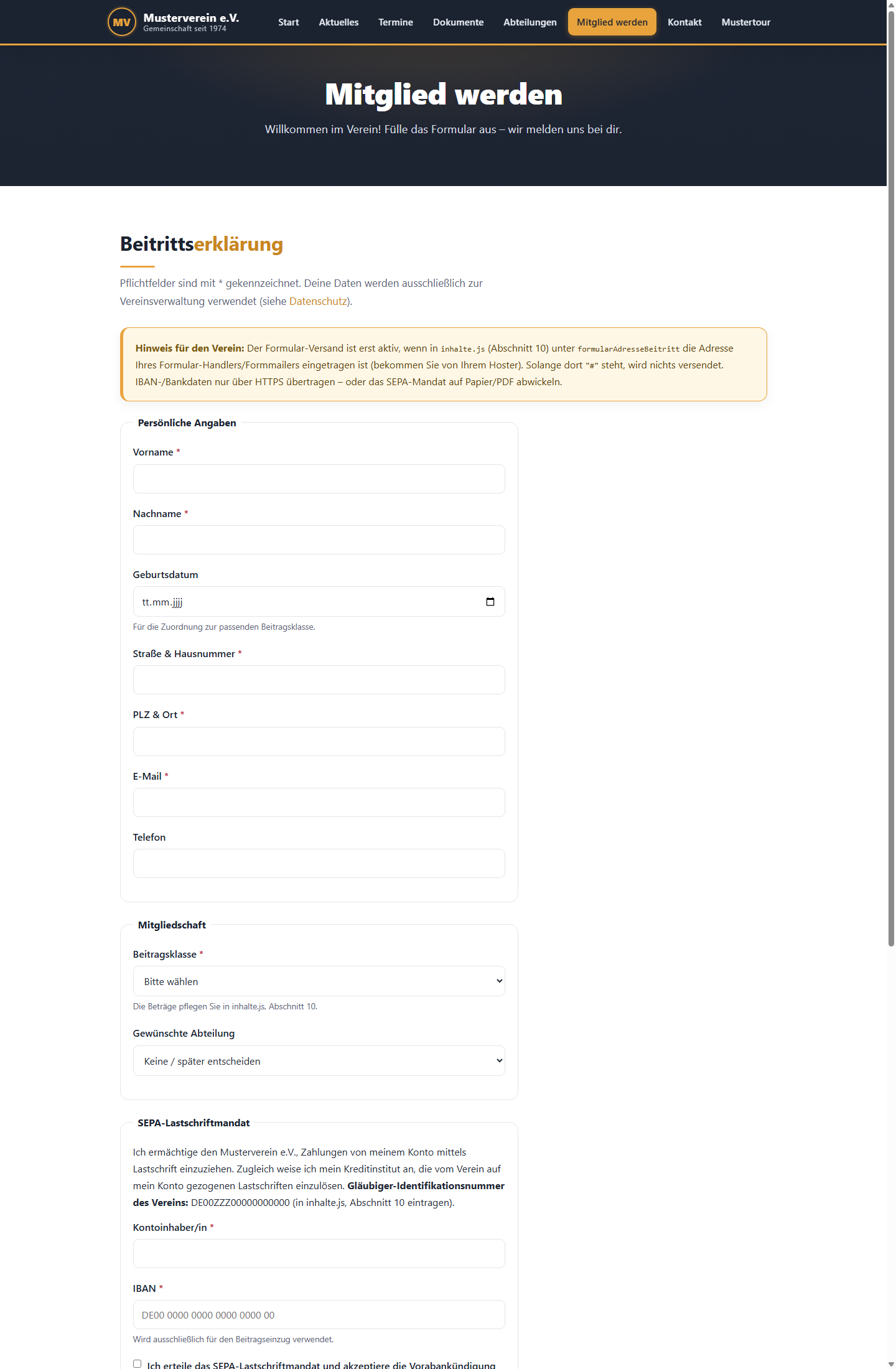 Vereins-Website: Mitglied werden / Online-Beitritt
