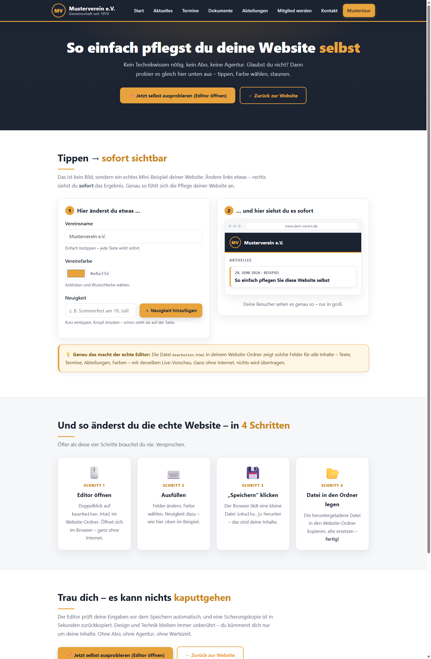 Vereins-Website: Mustertour zur Selbstpflege